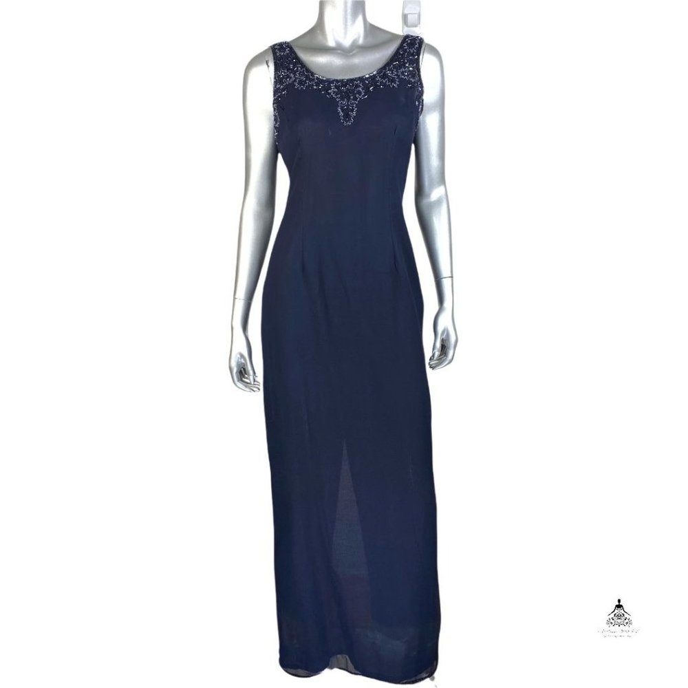 Vintage J Kara Formal Blue Beaded Full Length Dress 6